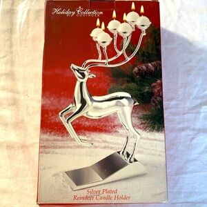 New in box holiday collection by godinger silver plated reindeer candle holder